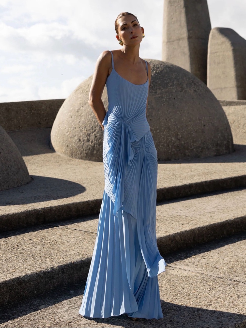 Georgia Hardinge Torrent Dress - Pleated Blue Floor Length Gown, US 0 / UK 4